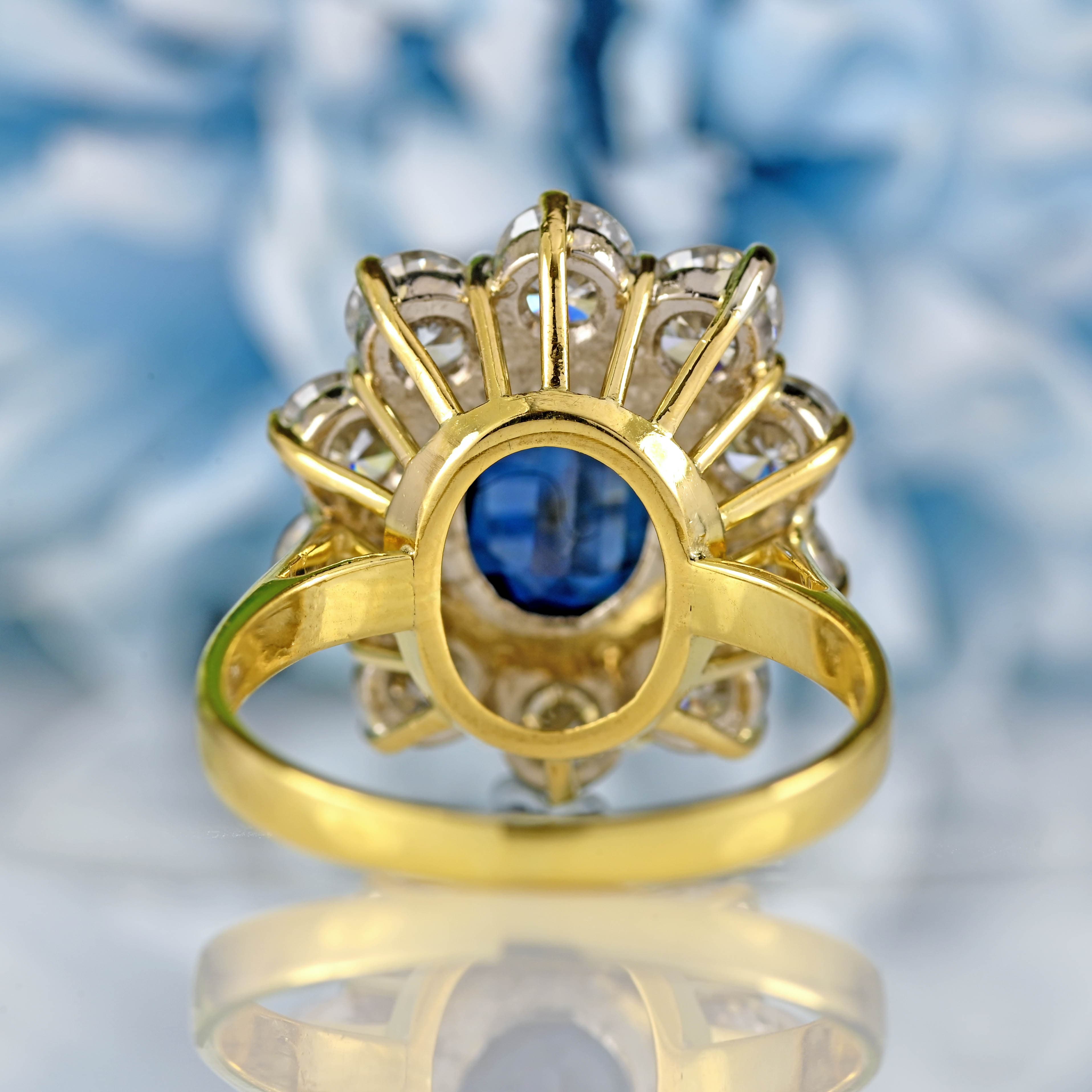 Ellibelle Jewellery Vintage 1989 Sapphire & Diamond 18ct Gold Cluster Engagement Ring