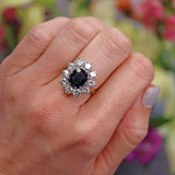 Ellibelle Jewellery Vintage 1989 Sapphire & Diamond 18ct Gold Cluster Engagement Ring