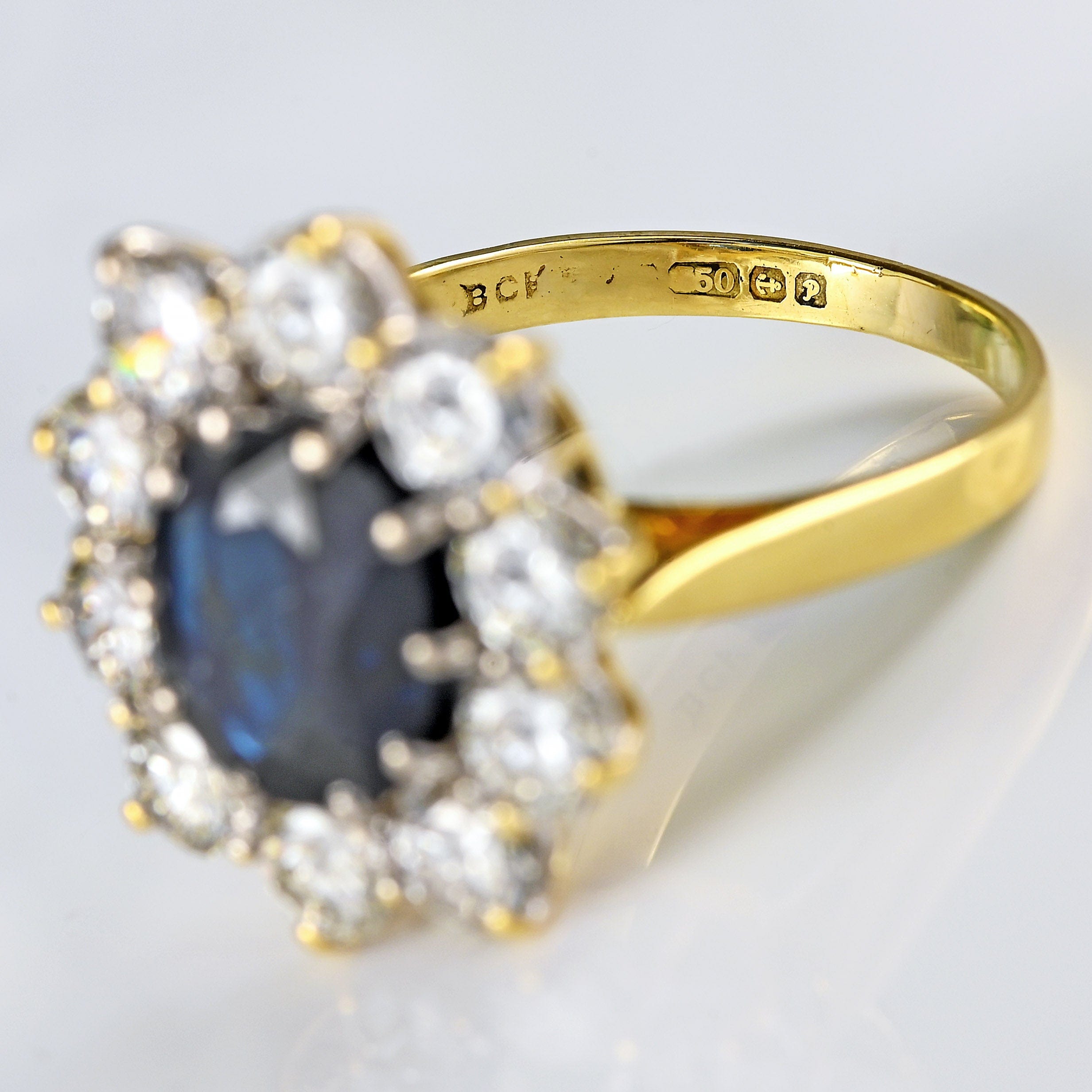 Ellibelle Jewellery Vintage 1989 Sapphire & Diamond 18ct Gold Cluster Engagement Ring