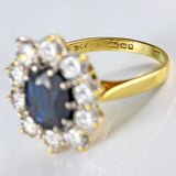Ellibelle Jewellery Vintage 1989 Sapphire & Diamond 18ct Gold Cluster Engagement Ring