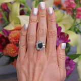 Ellibelle Jewellery Vintage 1989 Sapphire & Diamond 18ct Gold Cluster Engagement Ring
