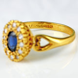 Ellibelle Jewellery Vintage 1989 Sapphire & Diamond 18ct Gold Cluster Engagement Ring