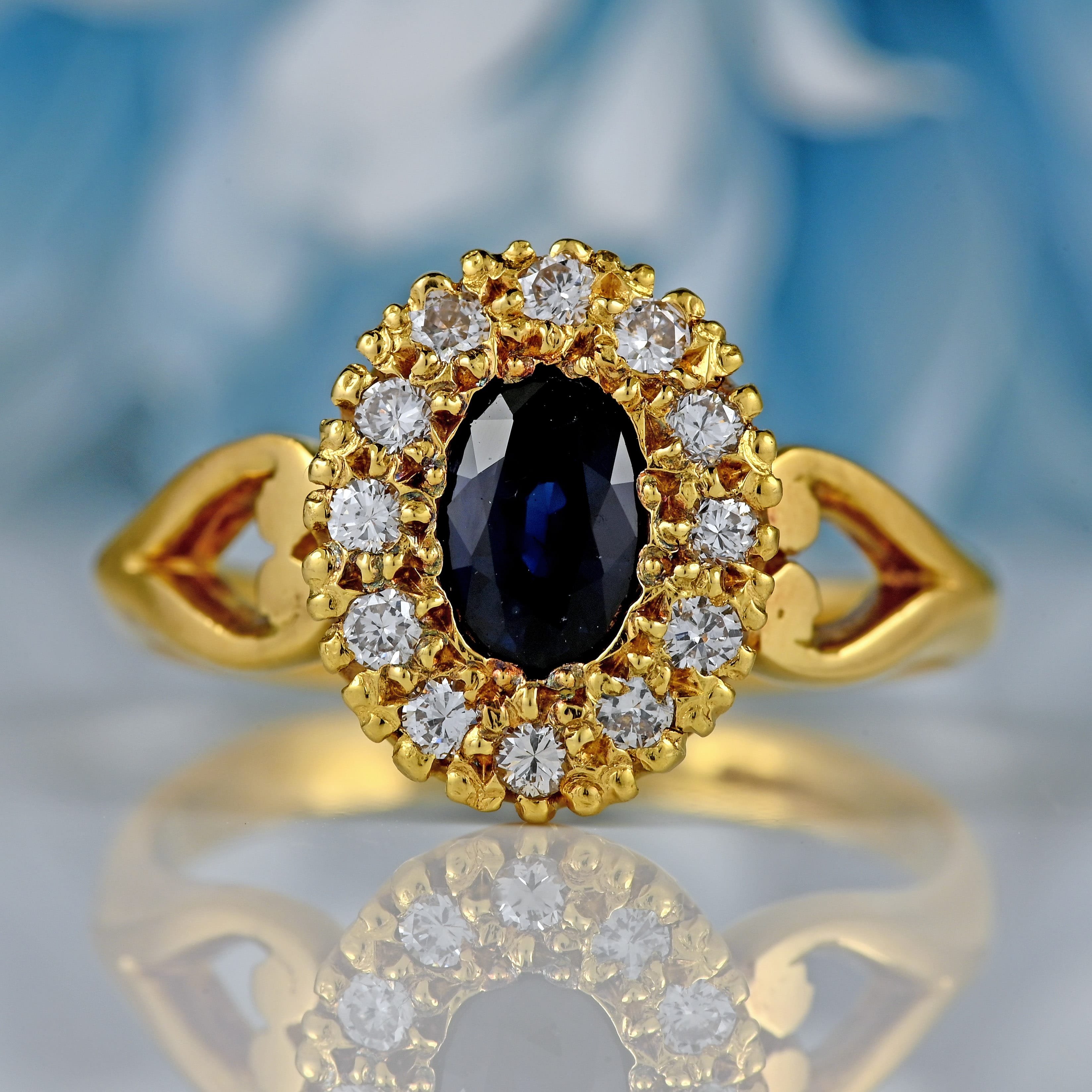 Ellibelle Jewellery Vintage 1989 Sapphire & Diamond 18ct Gold Cluster Engagement Ring