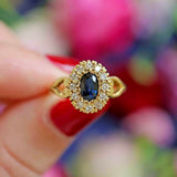Ellibelle Jewellery Vintage 1989 Sapphire & Diamond 18ct Gold Cluster Engagement Ring