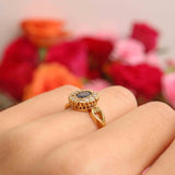 Ellibelle Jewellery Vintage 1989 Sapphire & Diamond 18ct Gold Cluster Engagement Ring