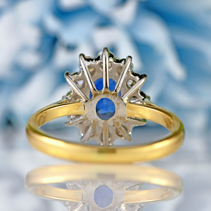 Ellibelle Jewellery Vintage 1989 Sapphire & Diamond 18ct Gold Cluster Ring