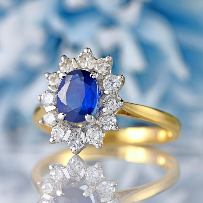 Ellibelle Jewellery Vintage 1989 Sapphire & Diamond 18ct Gold Cluster Ring