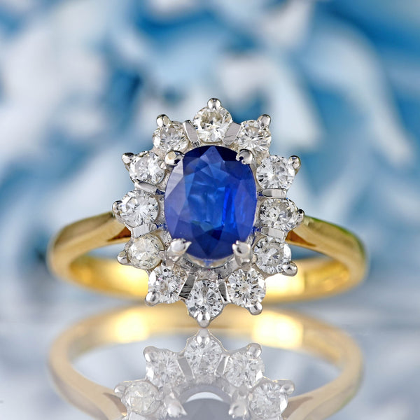 Ellibelle Jewellery Vintage 1989 Sapphire & Diamond 18ct Gold Cluster Ring
