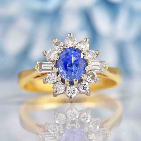 Ellibelle Jewellery Vintage 1989 Sapphire & Diamond 18ct Gold Cluster Ring