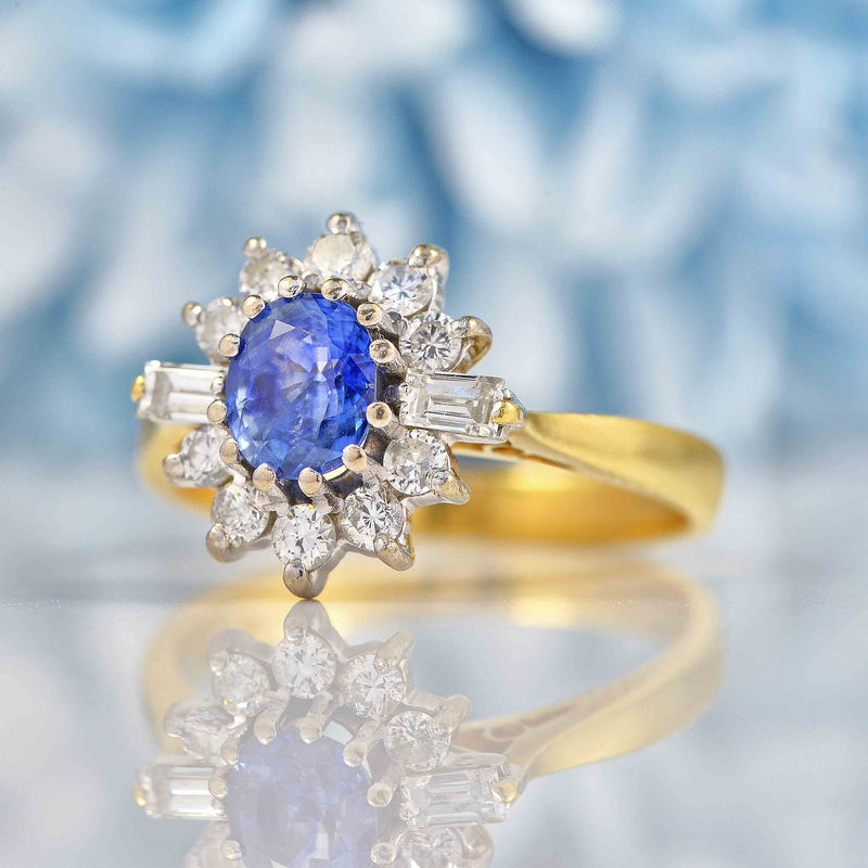 Ellibelle Jewellery Vintage 1989 Sapphire & Diamond 18ct Gold Cluster Ring