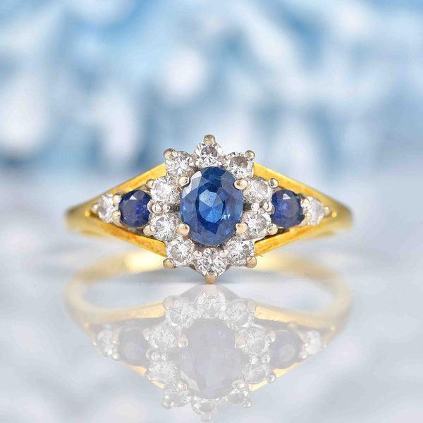 Ellibelle Jewellery Vintage 1989 Sapphire & Diamond 18ct Gold Cluster Ring