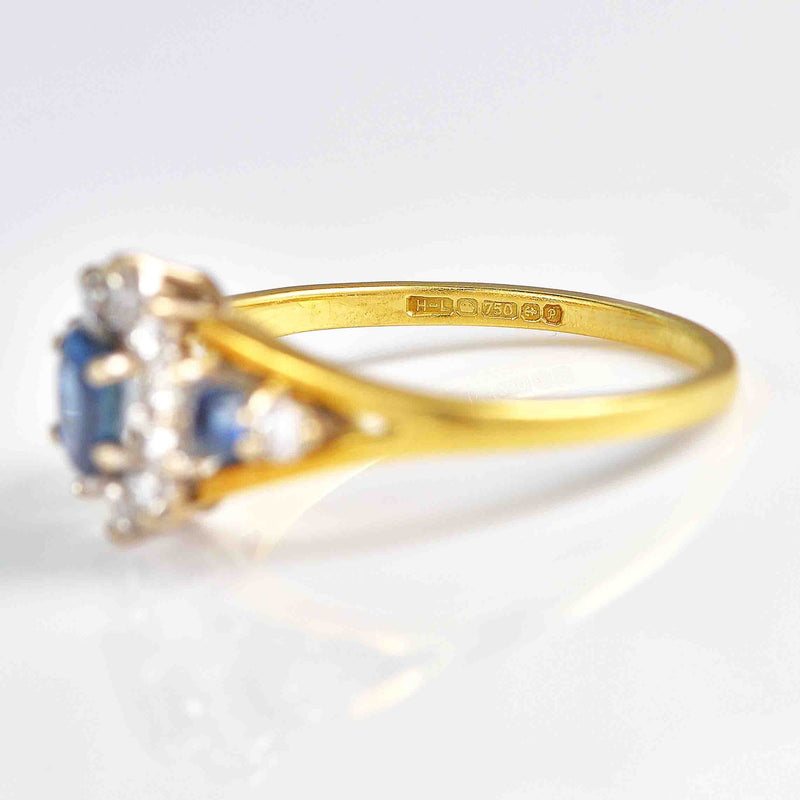 Ellibelle Jewellery Vintage 1989 Sapphire & Diamond 18ct Gold Cluster Ring