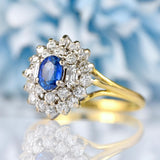 Ellibelle Jewellery Vintage 1989 Sapphire & Diamond 18ct Gold Cluster Ring