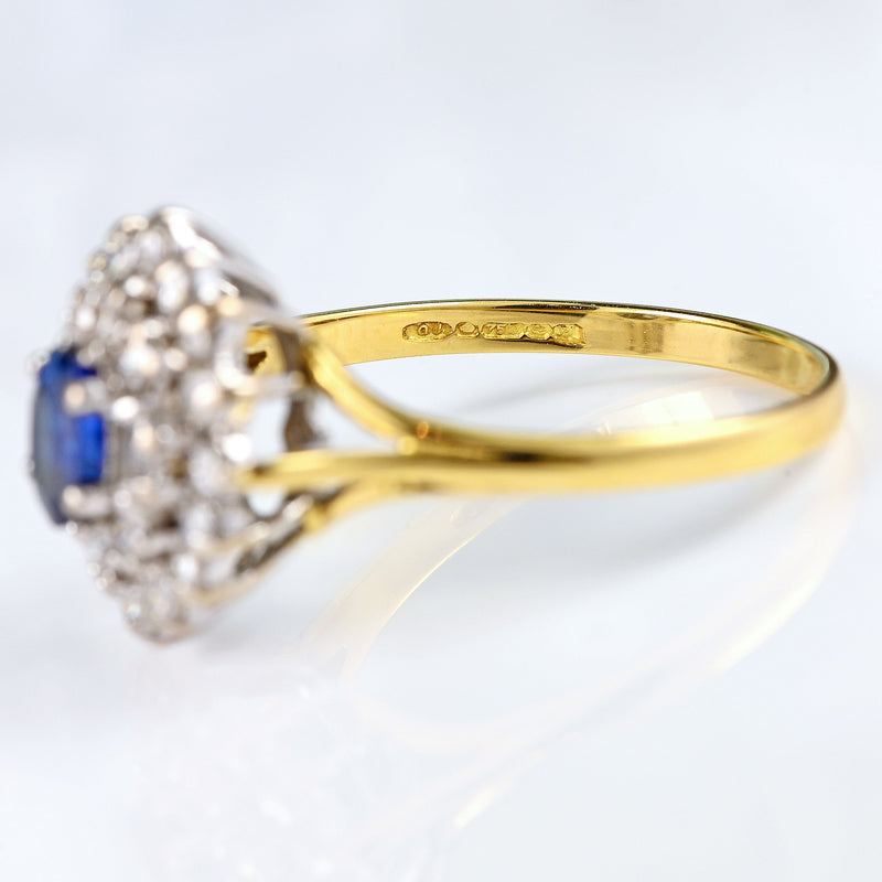 Ellibelle Jewellery Vintage 1989 Sapphire & Diamond 18ct Gold Cluster Ring