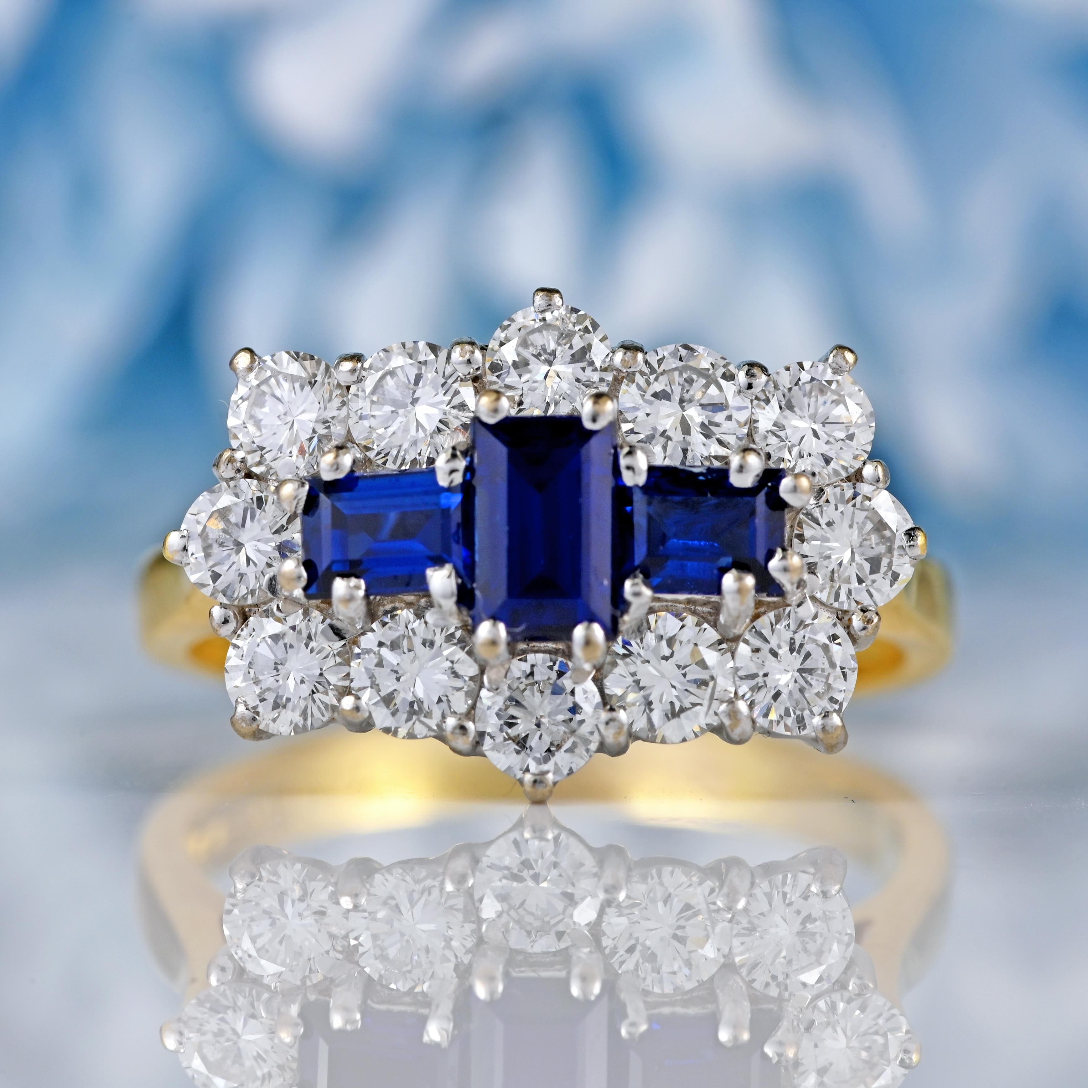 Ellibelle Jewellery Vintage 1989 Sapphire & Diamond 18ct Gold Cluster Ring