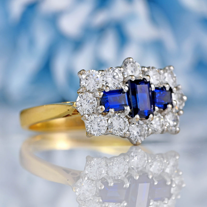 Ellibelle Jewellery Vintage 1989 Sapphire & Diamond 18ct Gold Cluster Ring