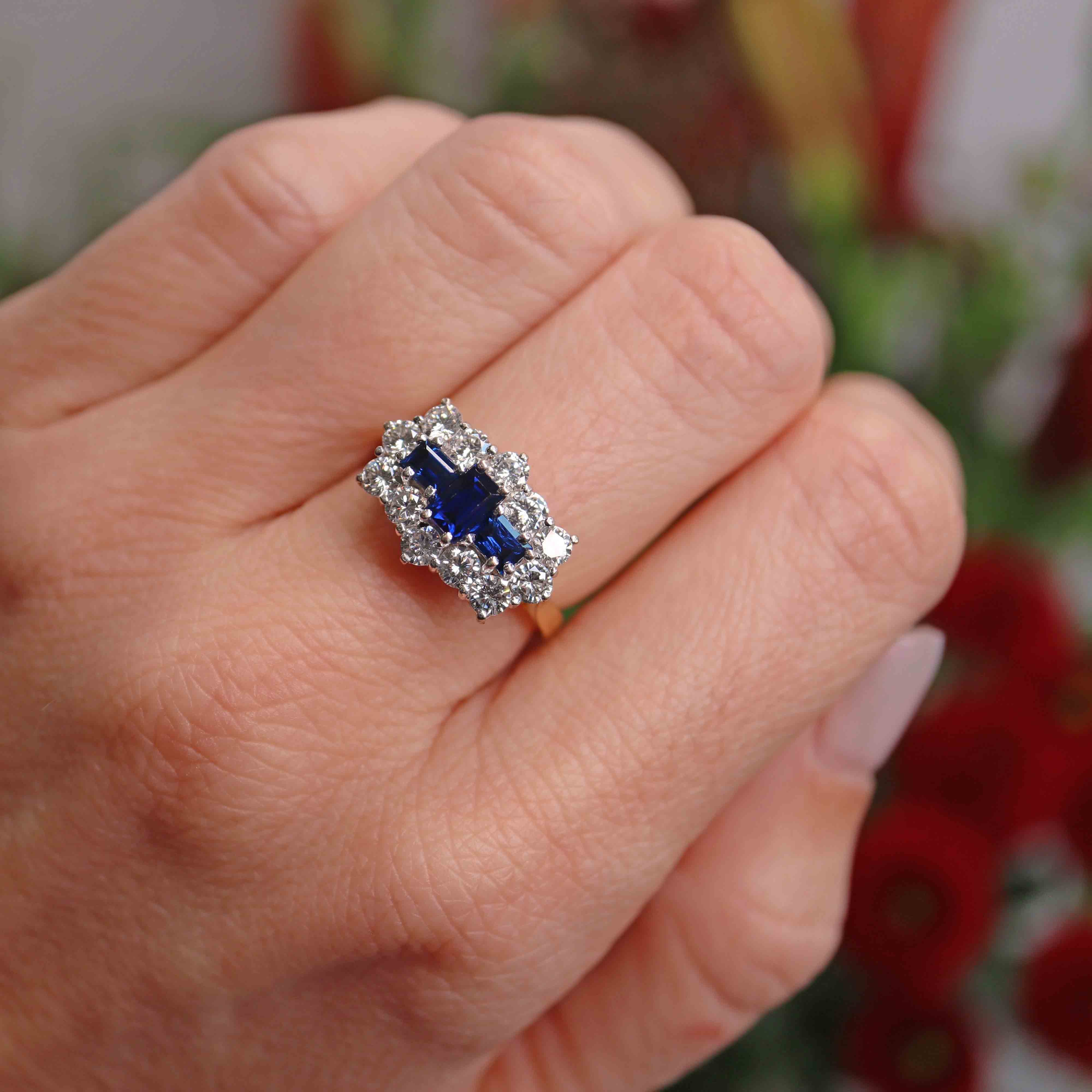 Ellibelle Jewellery Vintage 1989 Sapphire & Diamond 18ct Gold Cluster Ring