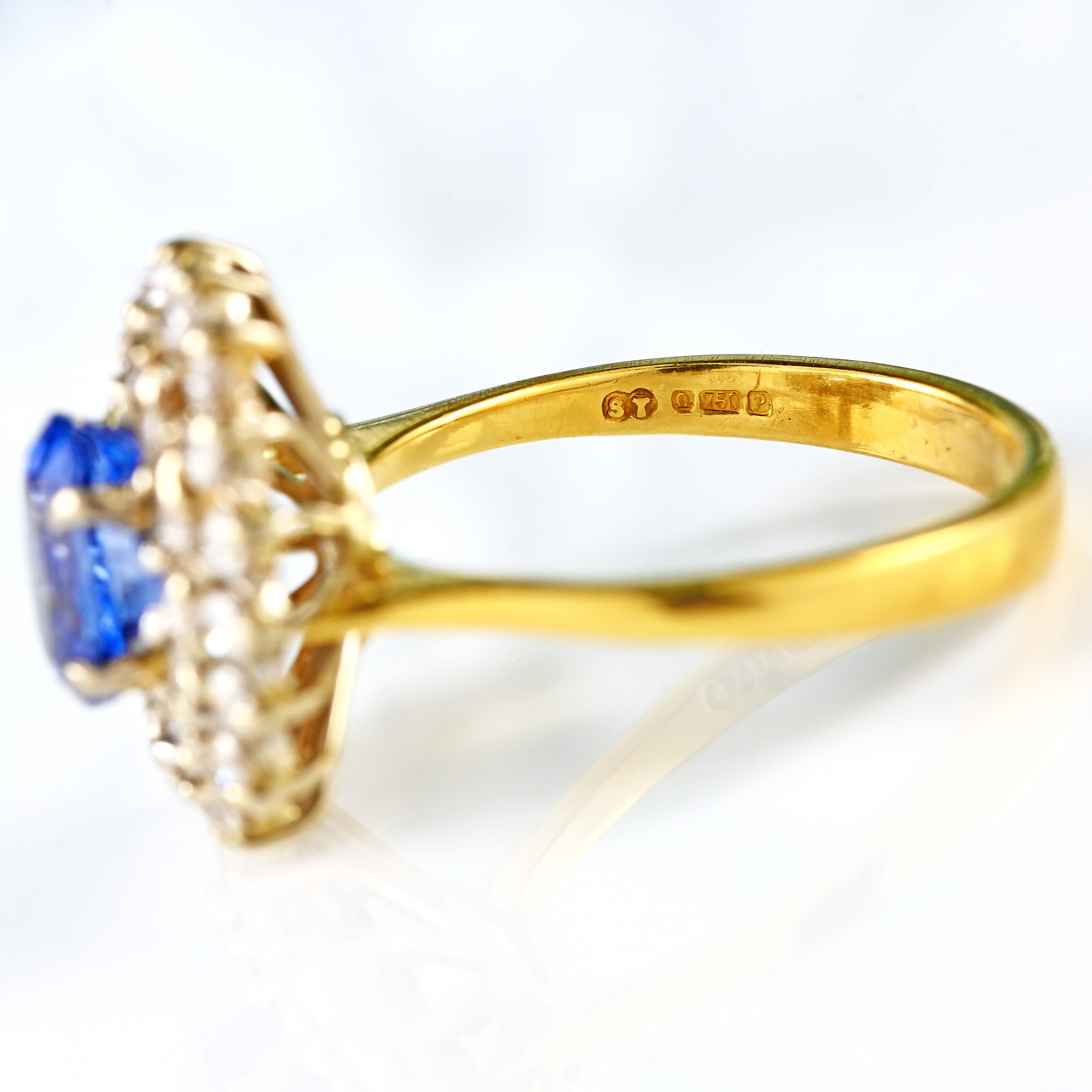 Ellibelle Jewellery Vintage 1989 Sapphire & Diamond 18ct Gold Double Cluster Ring