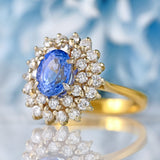 Ellibelle Jewellery Vintage 1989 Sapphire & Diamond 18ct Gold Double Cluster Ring