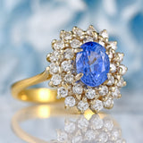 Ellibelle Jewellery Vintage 1989 Sapphire & Diamond 18ct Gold Double Cluster Ring