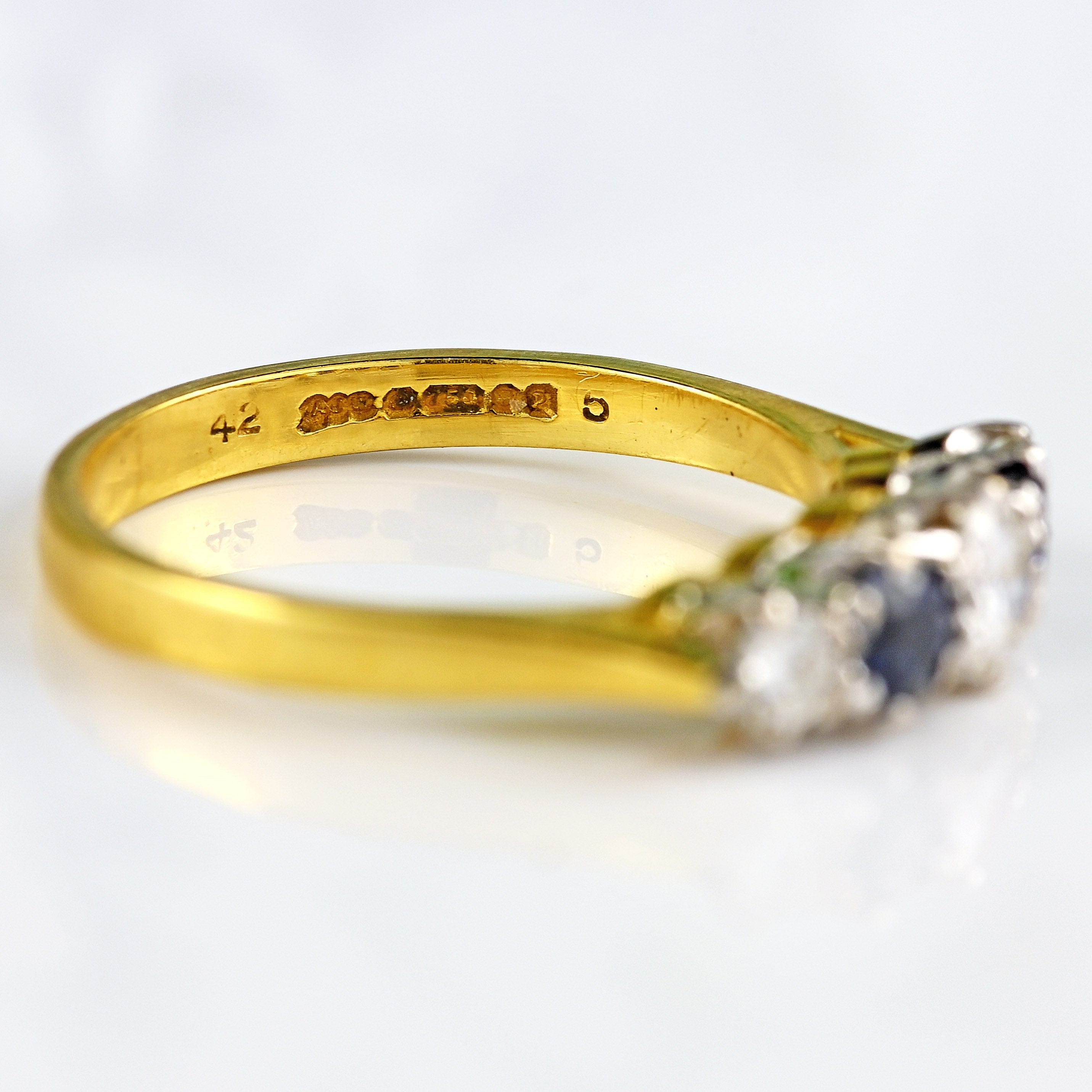 Ellibelle Jewellery Vintage 1989 Sapphire & Diamond 18ct Gold Five-Stone Ring