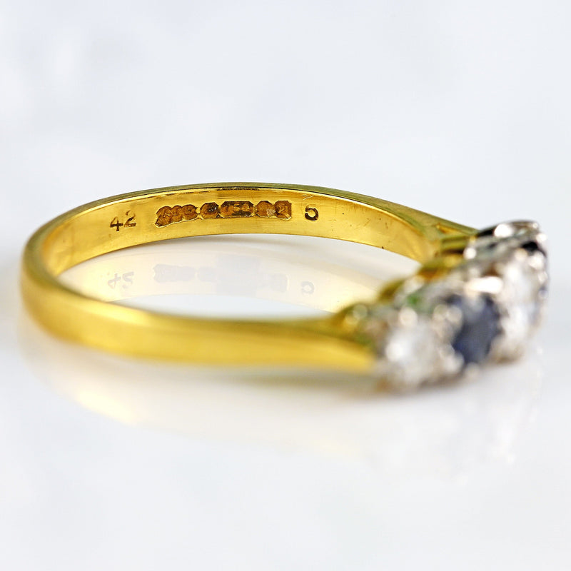 Ellibelle Jewellery Vintage 1989 Sapphire & Diamond 18ct Gold Five-Stone Ring