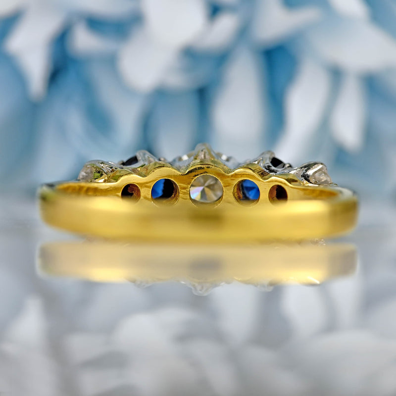 Ellibelle Jewellery Vintage 1989 Sapphire & Diamond 18ct Gold Five-Stone Ring