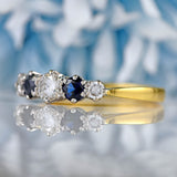 Ellibelle Jewellery Vintage 1989 Sapphire & Diamond 18ct Gold Five-Stone Ring