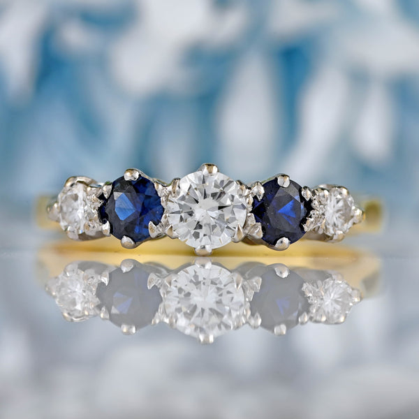 Ellibelle Jewellery Vintage 1989 Sapphire & Diamond 18ct Gold Five-Stone Ring