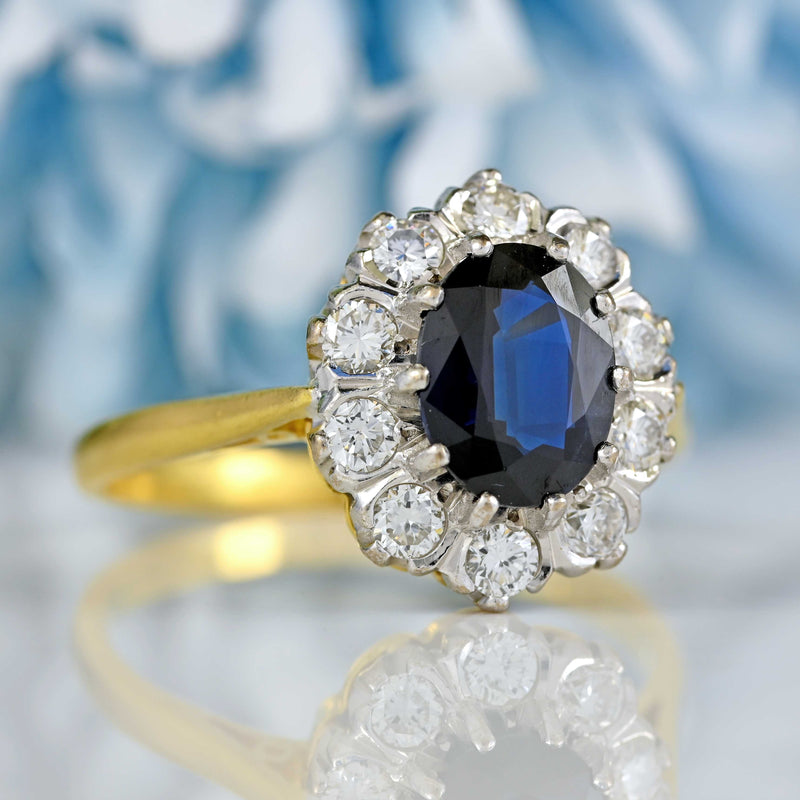 Ellibelle Jewellery Vintage 1989 Sapphire & Diamond 18ct Gold Oval Cluster Engagement Ring