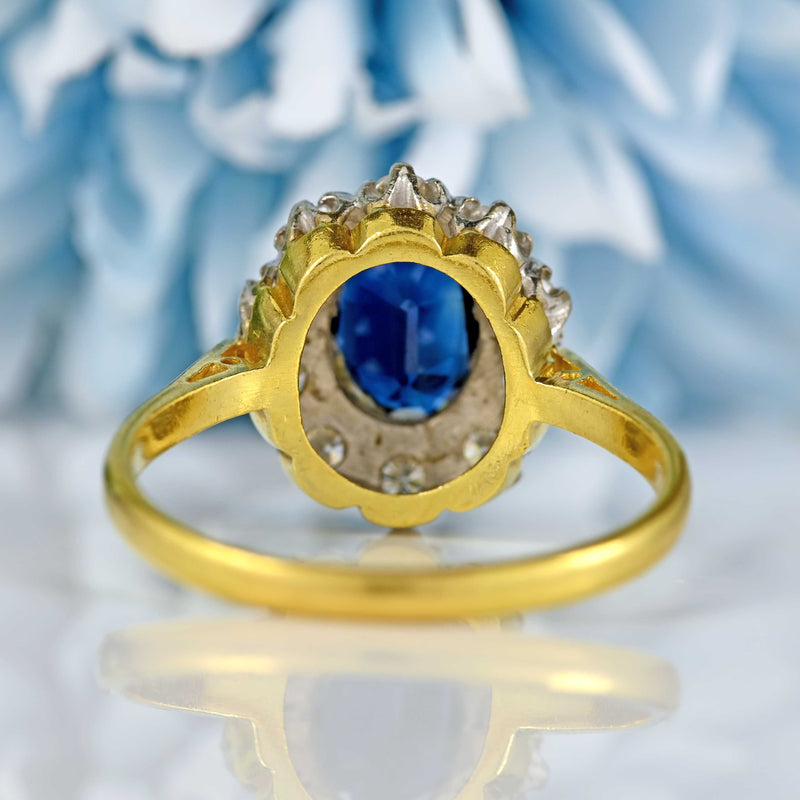 Ellibelle Jewellery Vintage 1989 Sapphire & Diamond 18ct Gold Oval Cluster Engagement Ring
