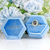 Ellibelle Jewellery Vintage 1989 Sapphire & Diamond 18ct Gold Oval Cluster Engagement Ring