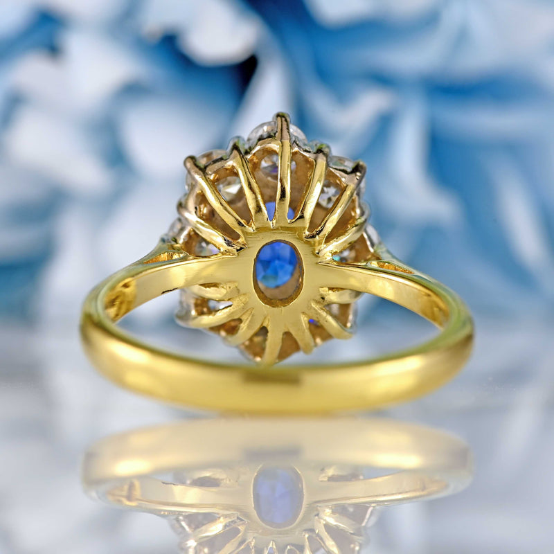 Ellibelle Jewellery Vintage 1989 Sapphire & Diamond 18ct Gold Oval Cluster Ring