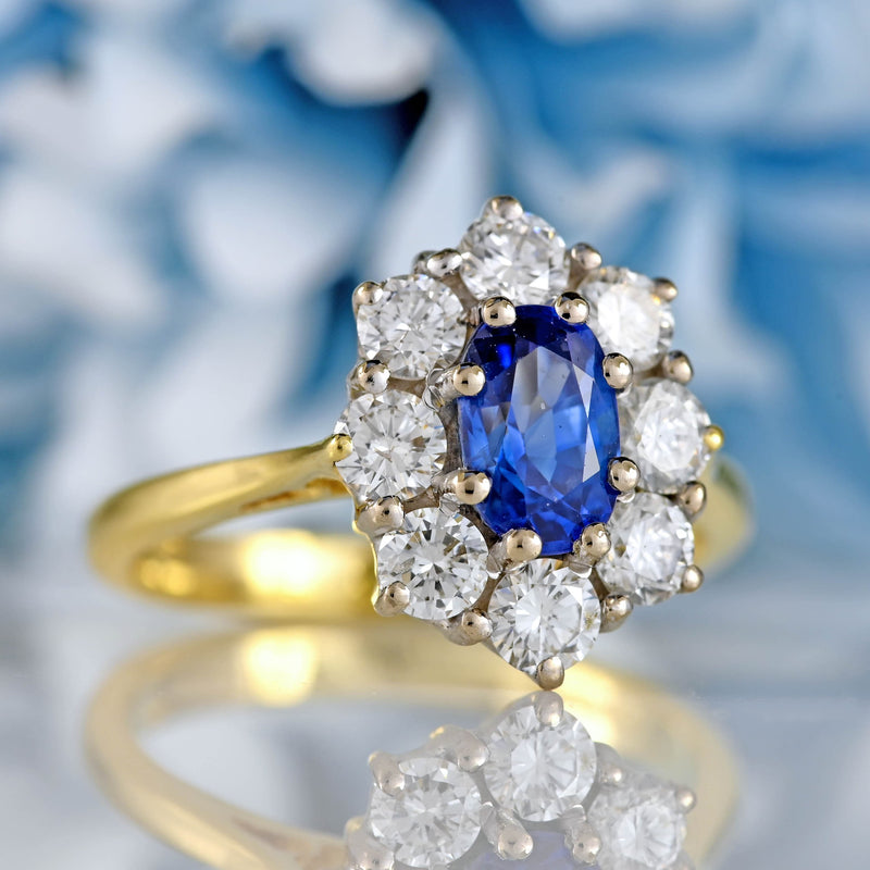 Ellibelle Jewellery Vintage 1989 Sapphire & Diamond 18ct Gold Oval Cluster Ring