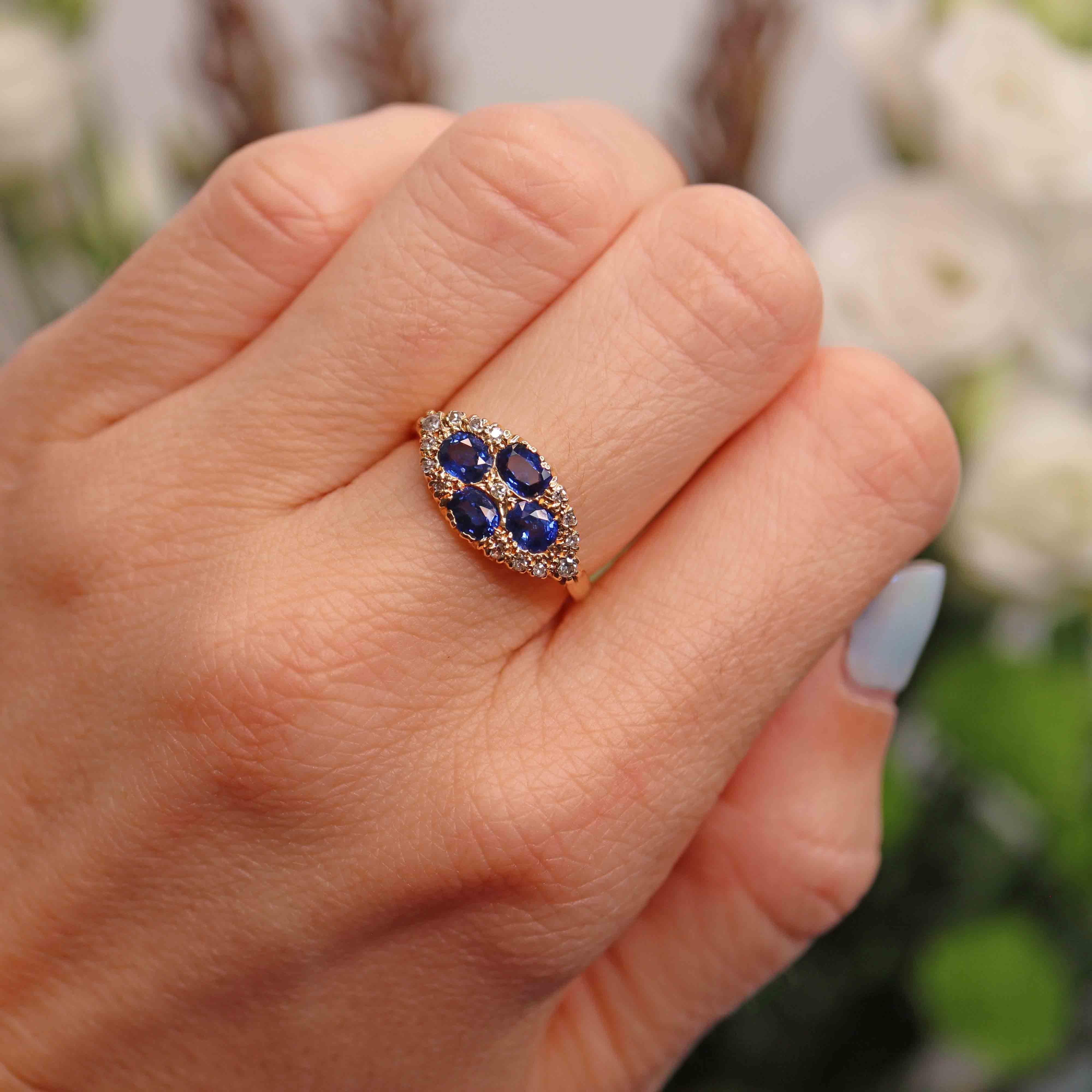 Vintage 1989 Sapphire & Diamond 18ct Gold Ring – Ellibelle