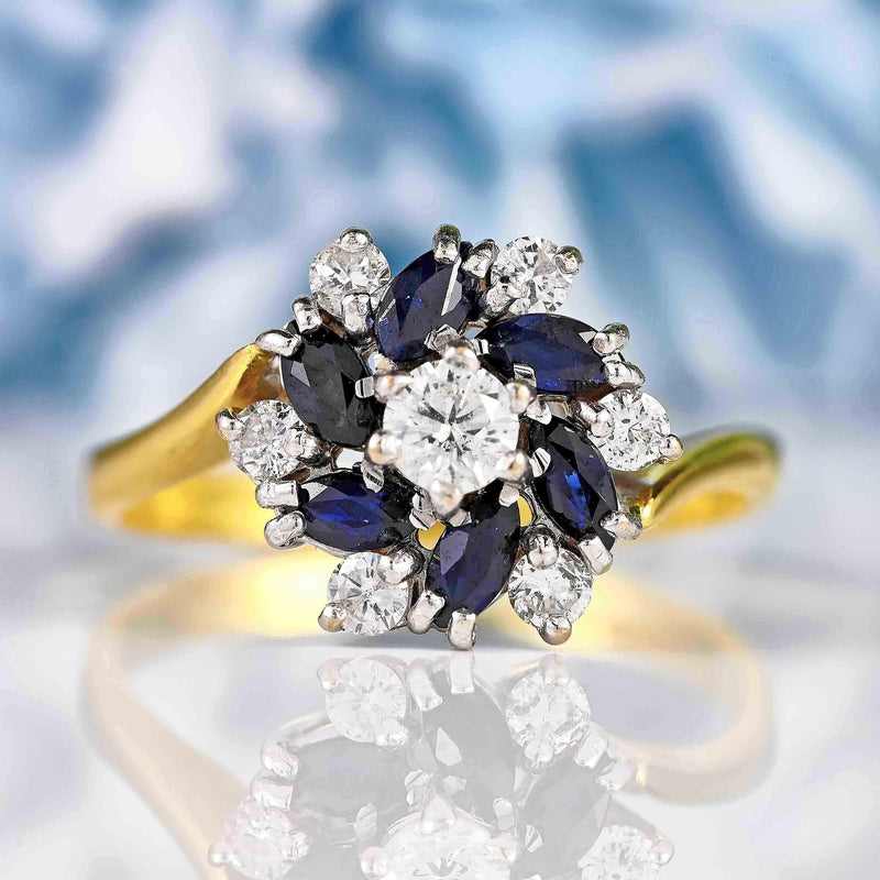 Ellibelle Jewellery Vintage 1989 Sapphire & Diamond 18ct Gold Ring