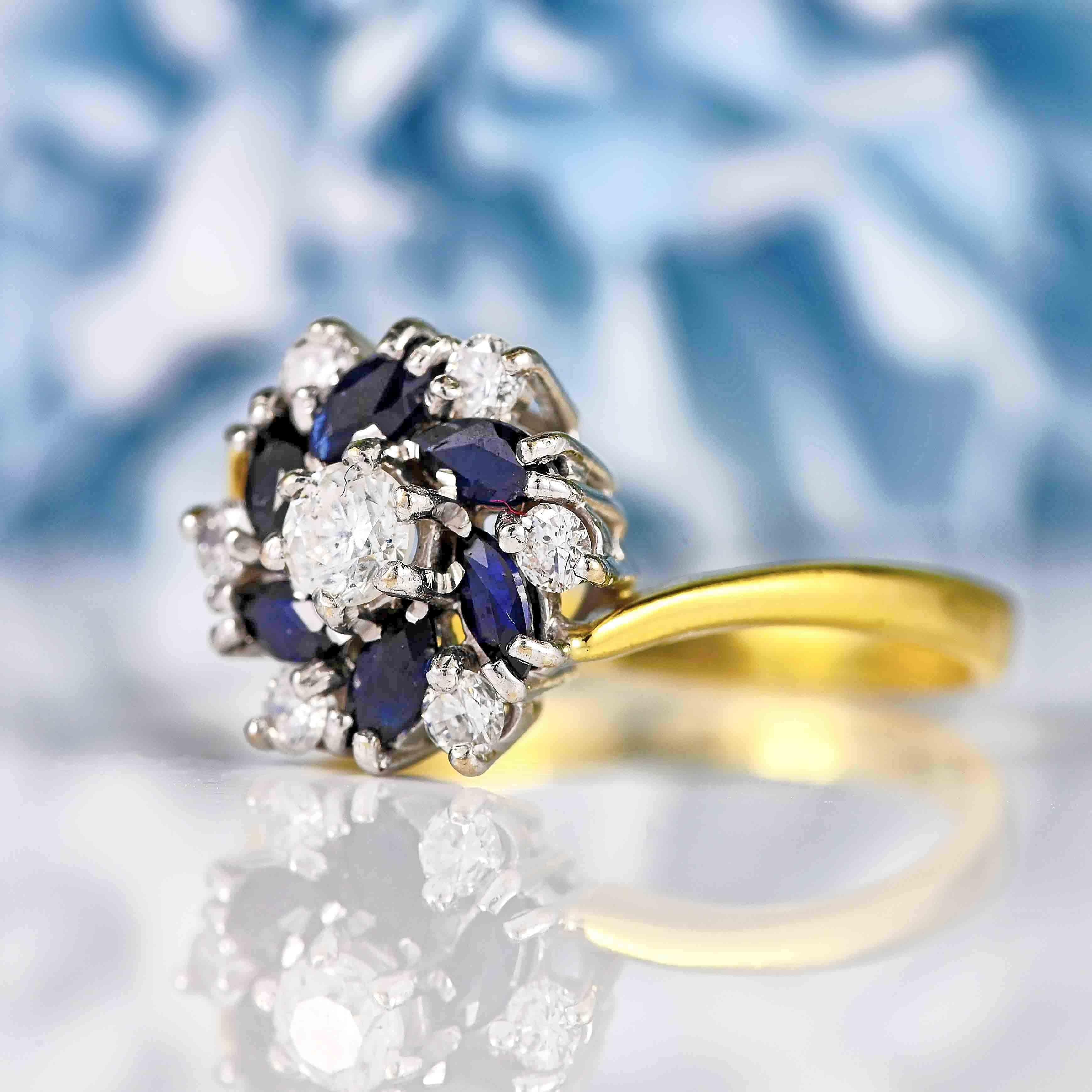 Ellibelle Jewellery Vintage 1989 Sapphire & Diamond 18ct Gold Ring