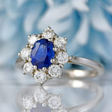 Ellibelle Jewellery Vintage 1989 Sapphire & Diamond 18ct White Gold Cluster Ring (0.93cts)