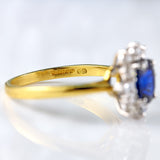 Ellibelle Jewellery Vintage 1989 Sapphire & Vari-Cut Diamond 18ct Gold Cluster Ring