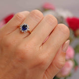 Ellibelle Jewellery Vintage 1989 Sapphire & Vari-Cut Diamond 18ct Gold Cluster Ring