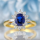 Ellibelle Jewellery Vintage 1989 Sapphire & Vari-Cut Diamond 18ct Gold Cluster Ring