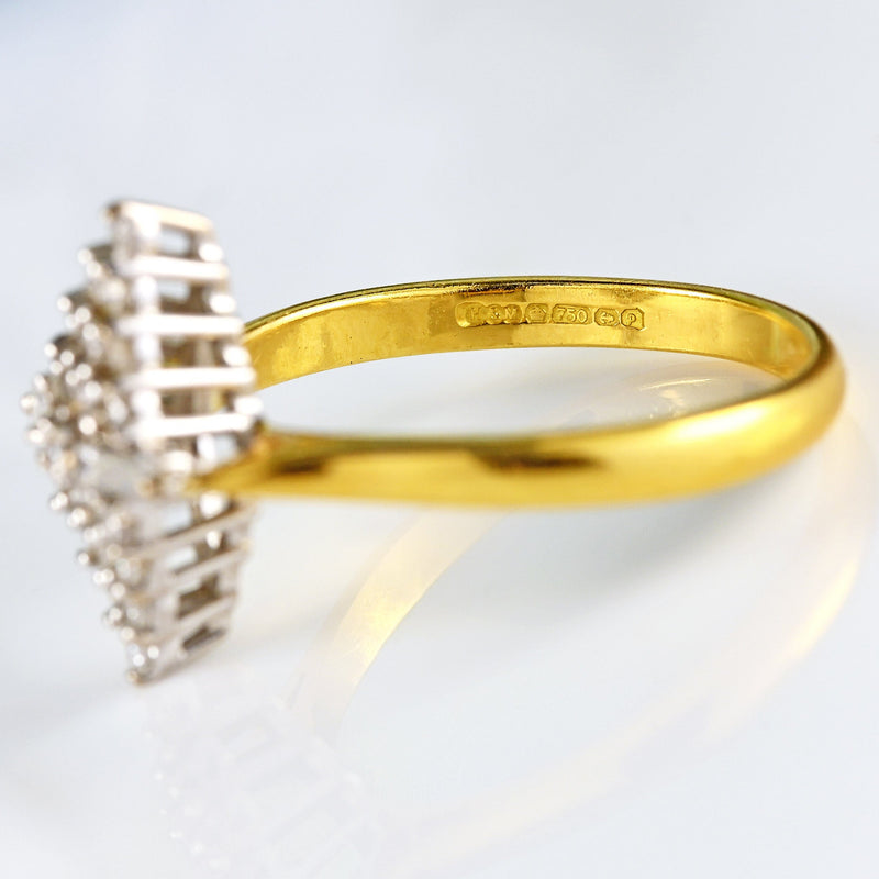 Ellibelle Jewellery Vintage 1989 Vari-Cut Diamond 18ct Gold Navette Cluster Ring