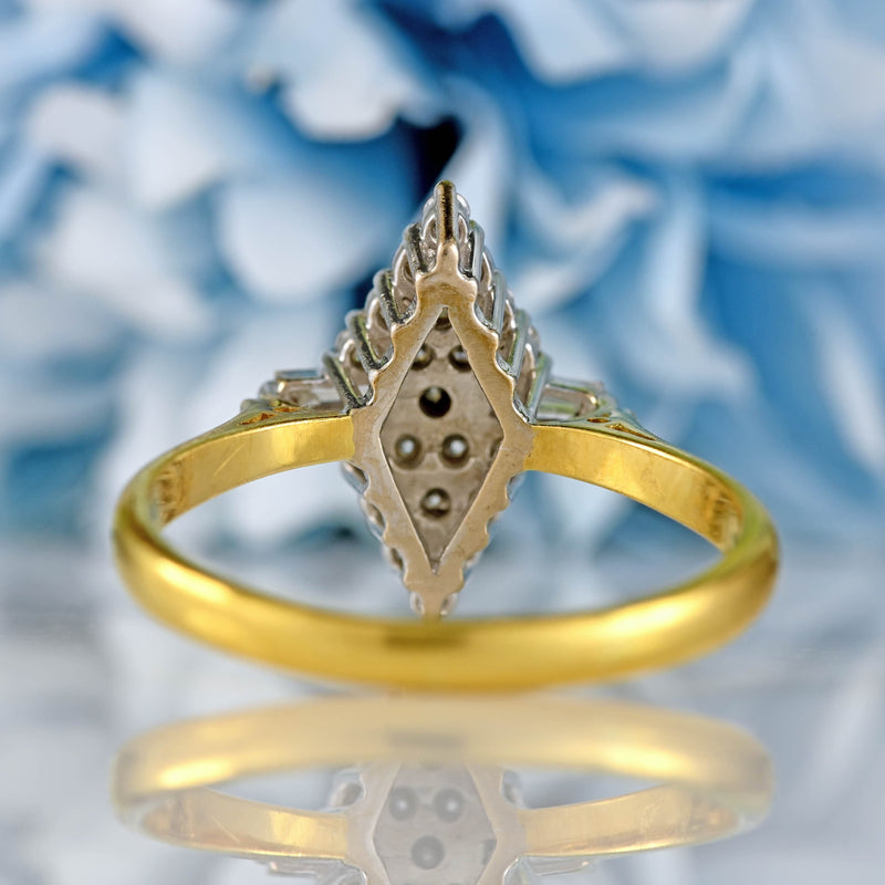 Ellibelle Jewellery Vintage 1989 Vari-Cut Diamond 18ct Gold Navette Cluster Ring