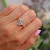 Ellibelle Jewellery Vintage 1989 Vari-Cut Diamond 18ct Gold Navette Cluster Ring