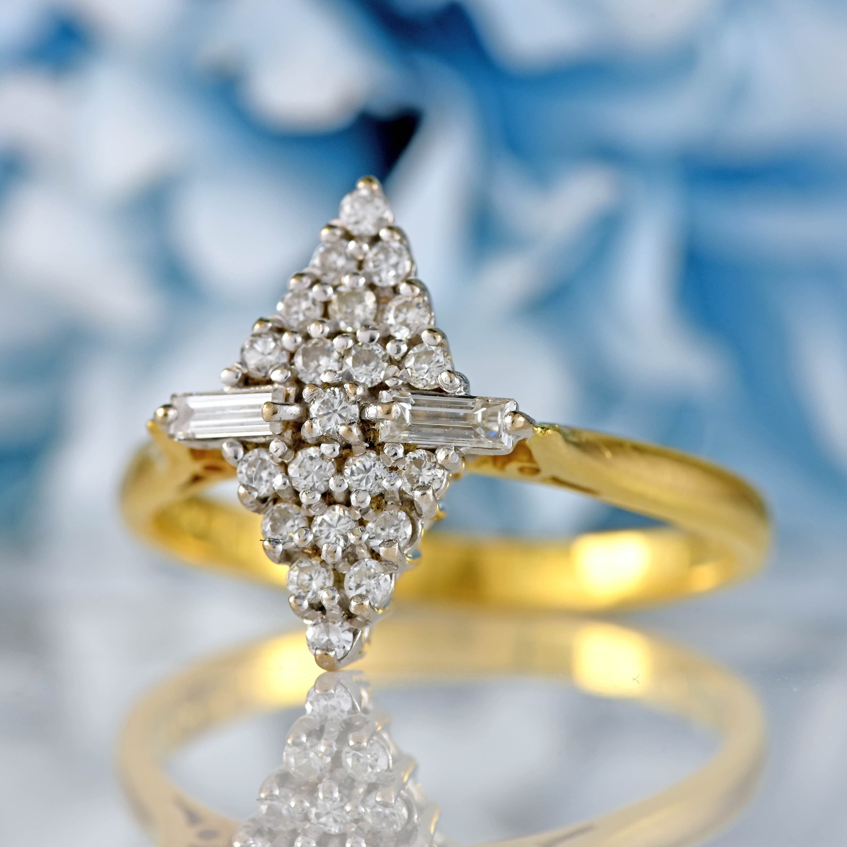 Ellibelle Jewellery Vintage 1989 Vari-Cut Diamond 18ct Gold Navette Cluster Ring