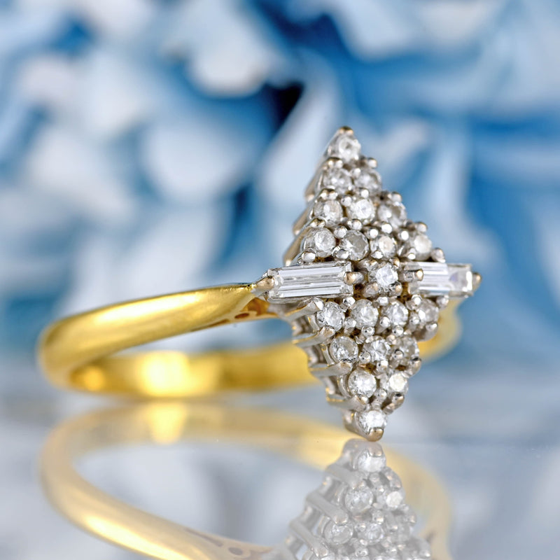 Ellibelle Jewellery Vintage 1989 Vari-Cut Diamond 18ct Gold Navette Cluster Ring