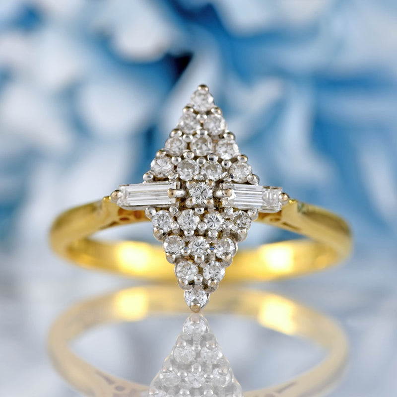 Ellibelle Jewellery Vintage 1989 Vari-Cut Diamond 18ct Gold Navette Cluster Ring