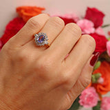 Ellibelle Jewellery Vintage 1990 Ceylon Sapphire & Vari-Diamond 18ct Gold Cluster Ring