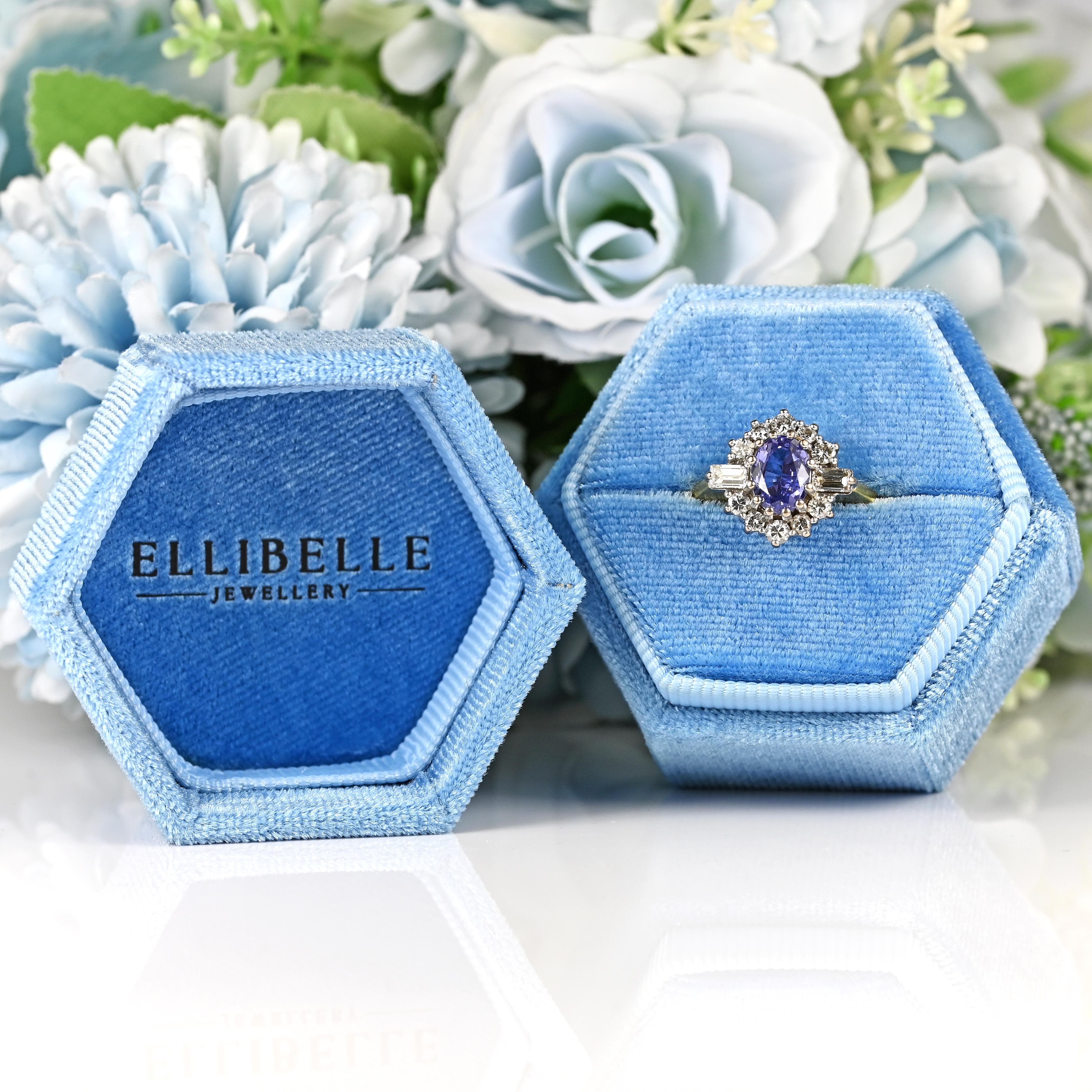 Ellibelle Jewellery Vintage 1990 Ceylon Sapphire & Vari-Diamond 18ct Gold Cluster Ring