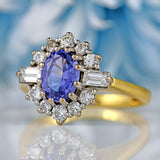 Ellibelle Jewellery Vintage 1990 Ceylon Sapphire & Vari-Diamond 18ct Gold Cluster Ring